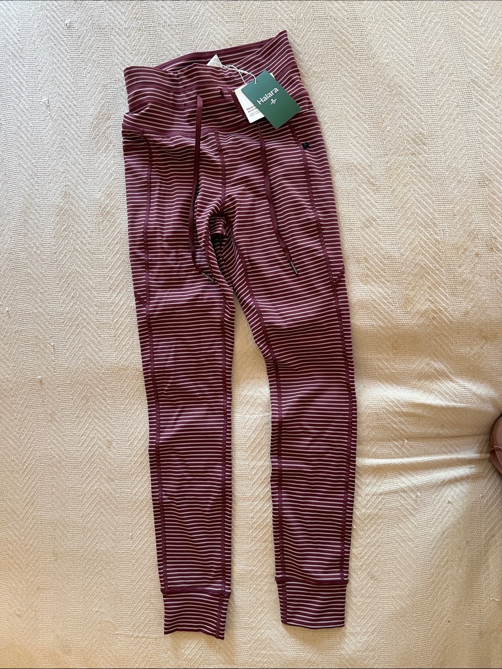 HALARA Burgundy and White Striped Leggings